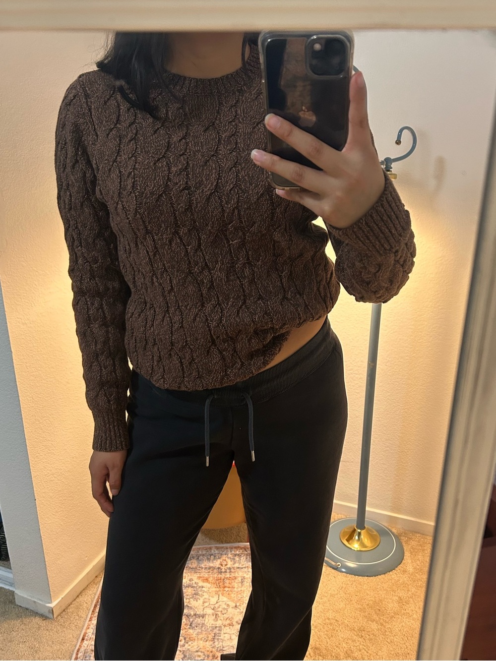 Lands' End Brown Cable Knit Crewneck Sweater